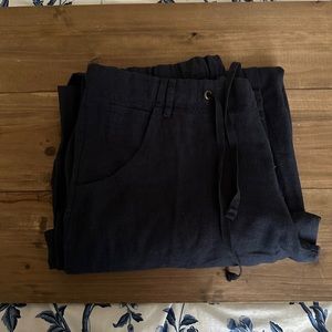 Just Living Linen Blend Navy Blue Drawstring Wide Leg Pants | Large